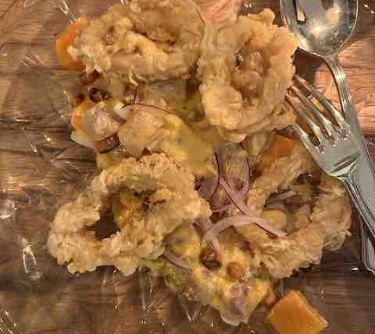 Ceviche de bar frais et calamars frits